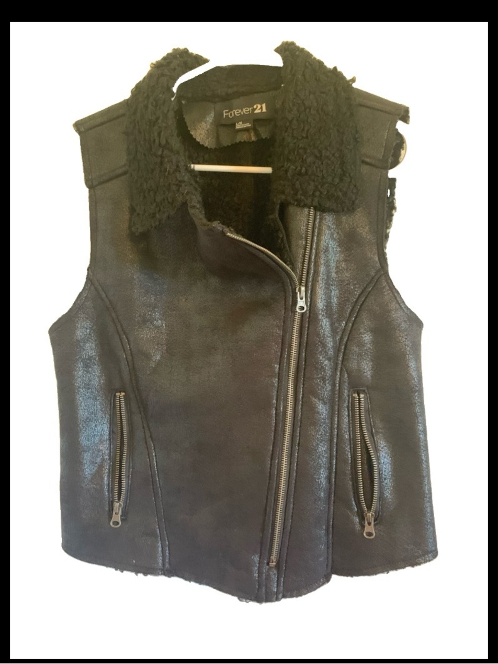 Forever 21 Black Faux Shearling Moto-Style Vest